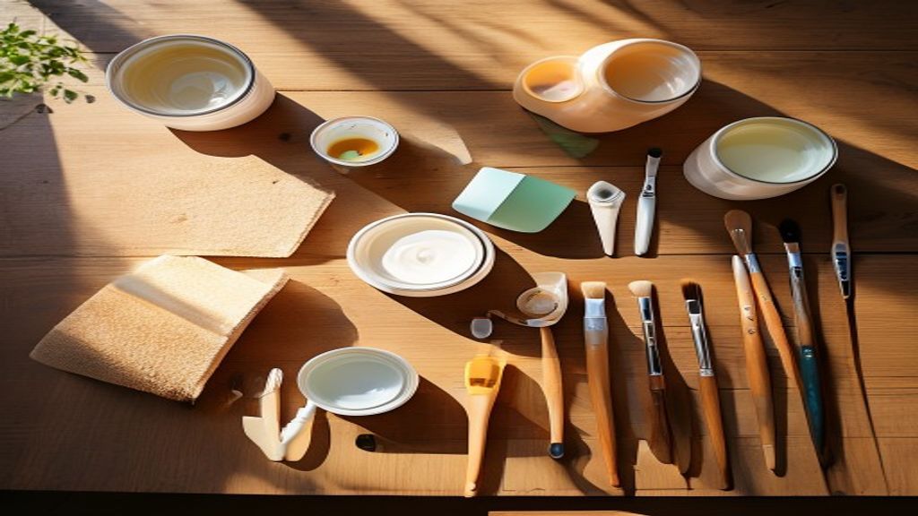 Painting workspace with professional tools and warm light