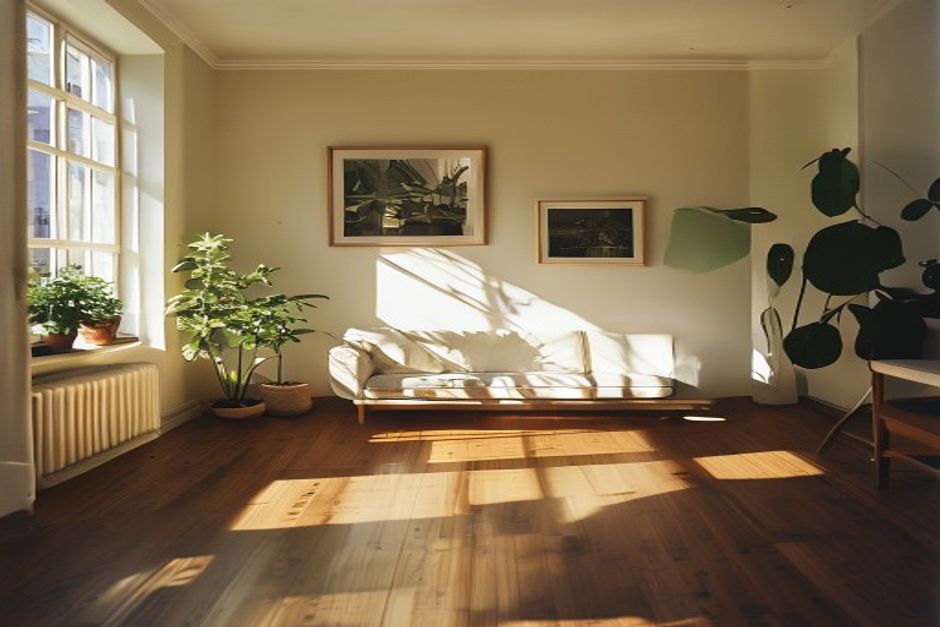 Freshly painted living room with warm tones and natural light